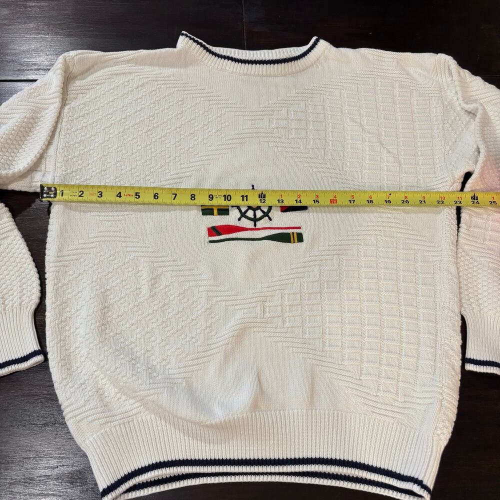 Vintage 90s Van Heusen 417 Nautical Cable Knit Sweater szM Grandpa Old Money - Picture 4 of 5